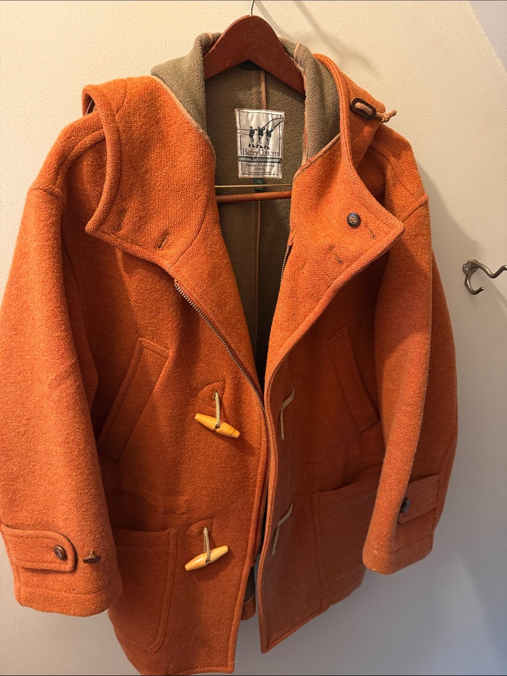 Henry Cotton's Orange Wool Pea Coat with Toggle Closure